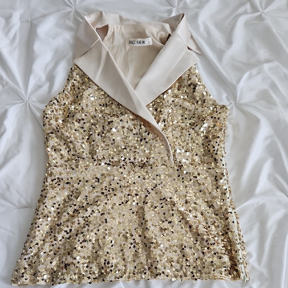 Grace Karin Gold Sequin Blouse